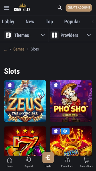 King Billy Casino Mobile Games