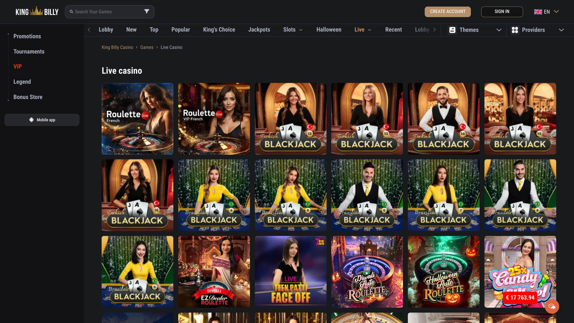 King Billy Casino Desktop Live Dealer