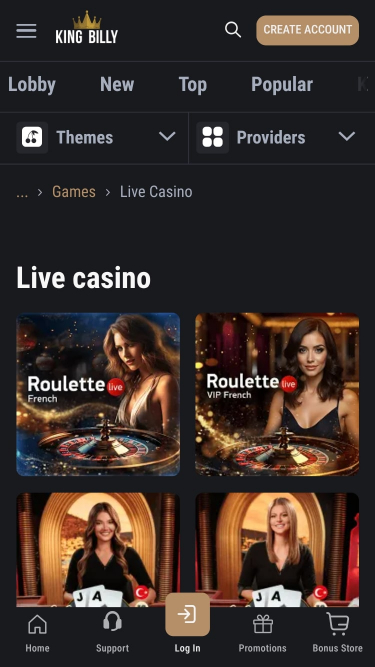 King Billy Casino Mobile Live Dealer