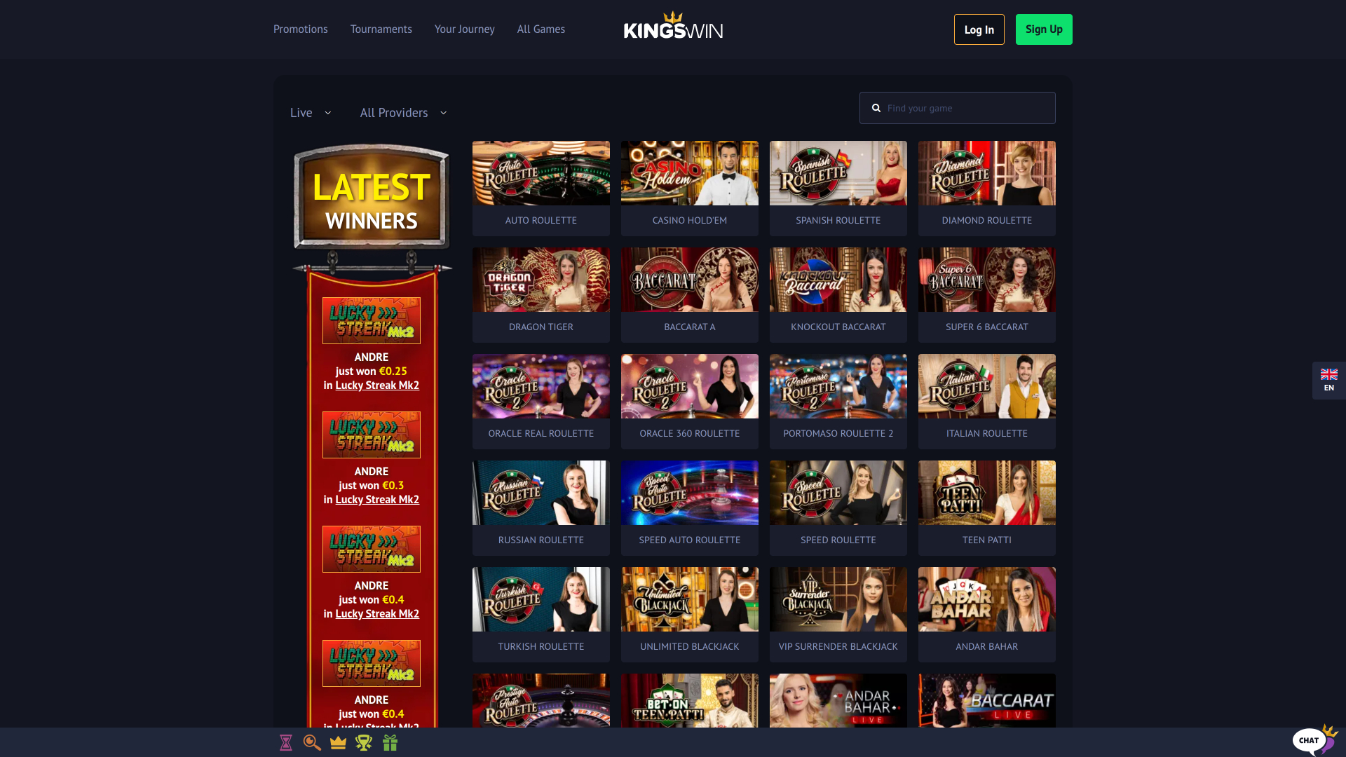 KingsWin Casino Desktop Live Dealer