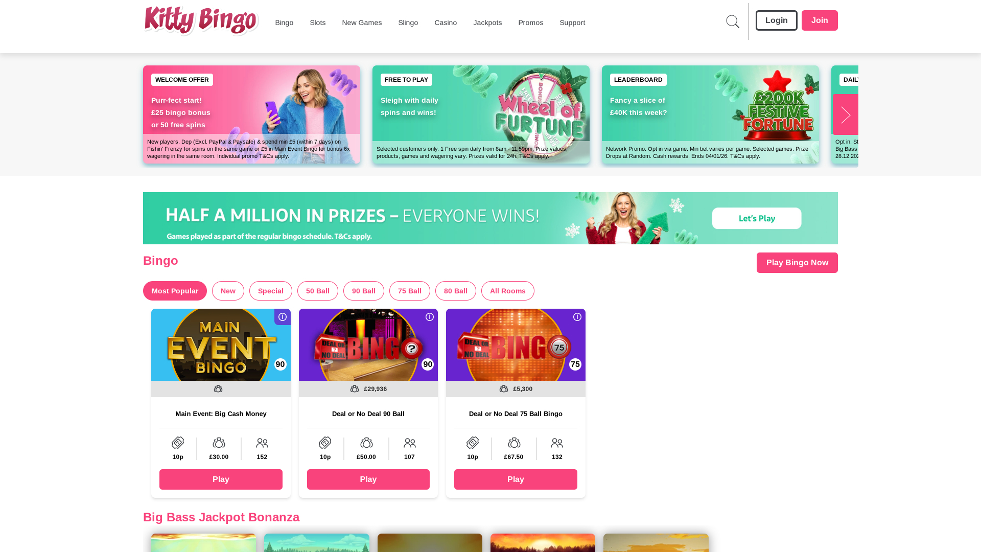 Kitty Bingo Desktop Homepage