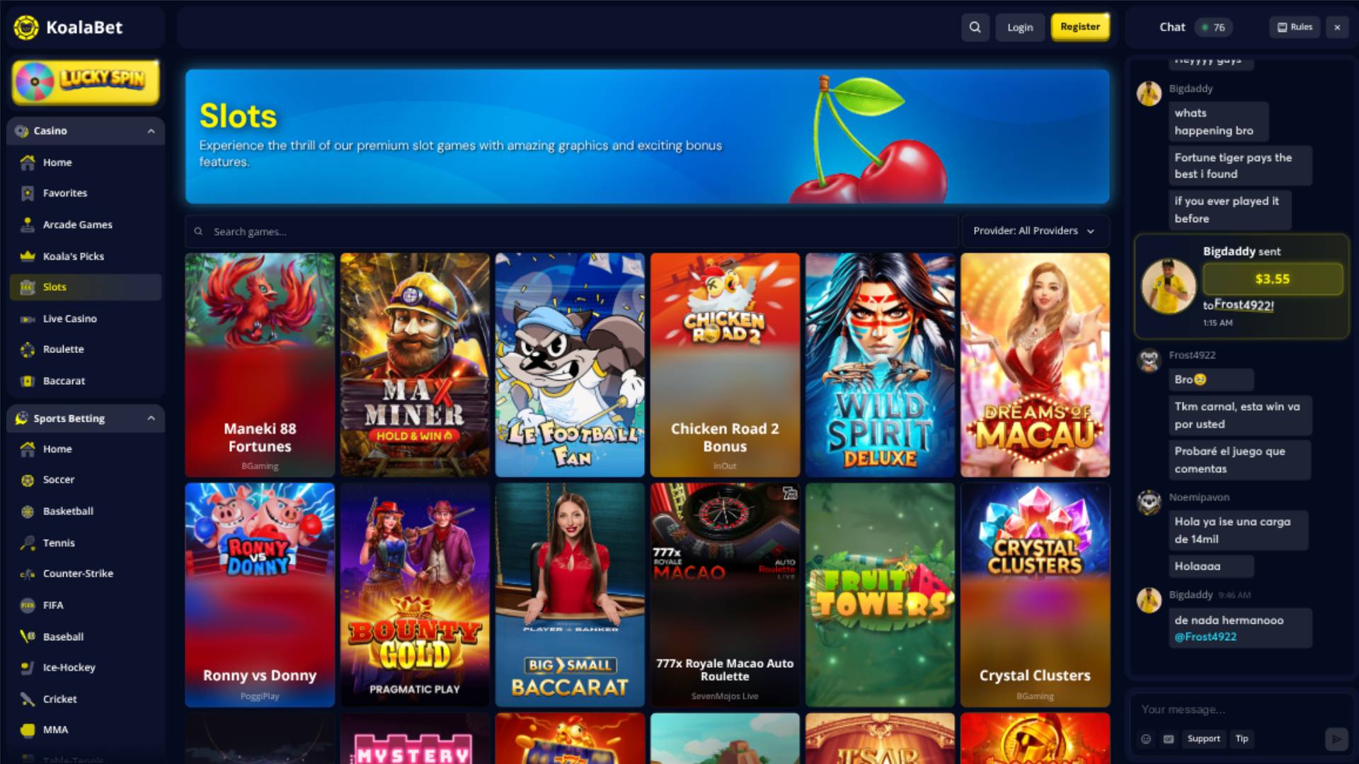 Games page screenshot of Koalabet Casino