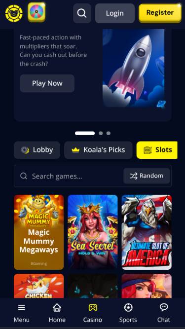 Games mobile page screenshot of Koalabet Casino