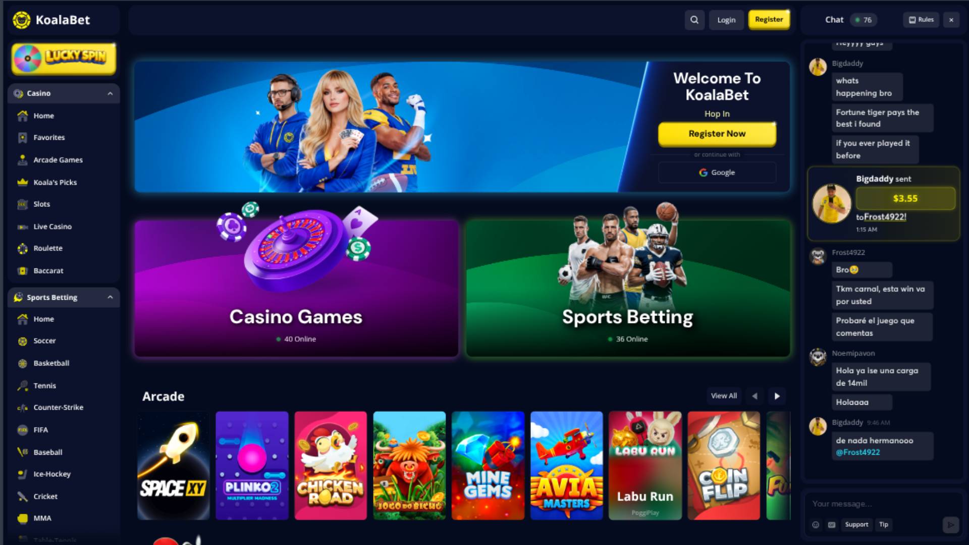 Homepage screenshot of Koalabet Casino