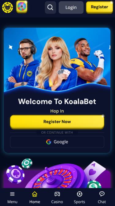 Homepage mobile screenshot of Koalabet Casino