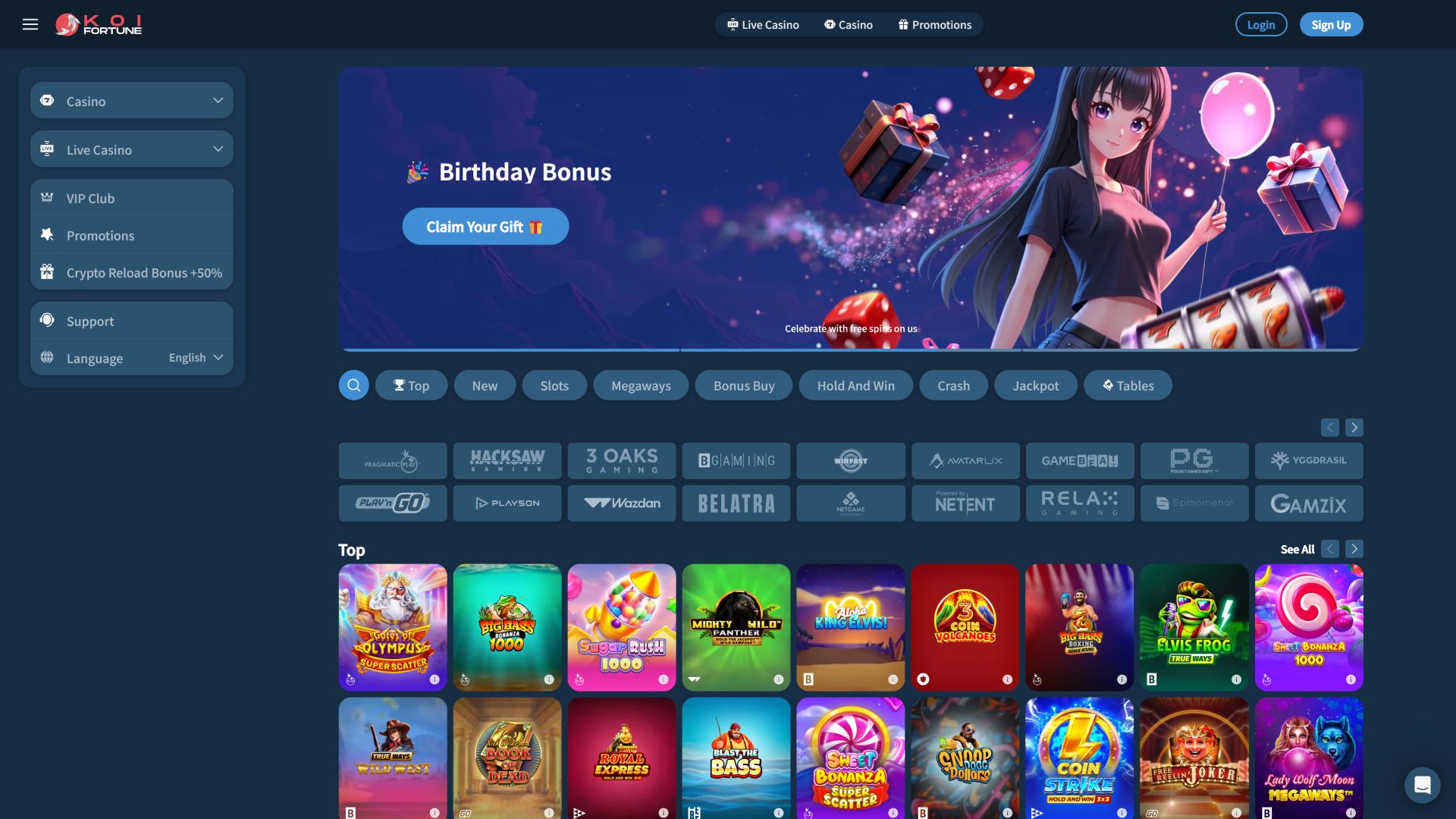 KoiFortune Casino Desktop Homepage