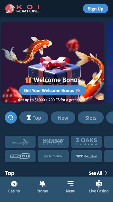 KoiFortune Casino Mobile Homepage
