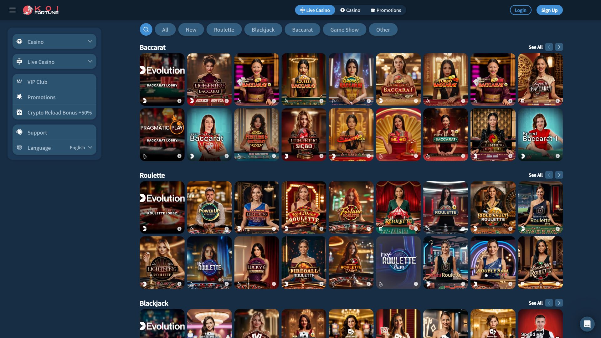 KoiFortune Casino Desktop Live Dealer