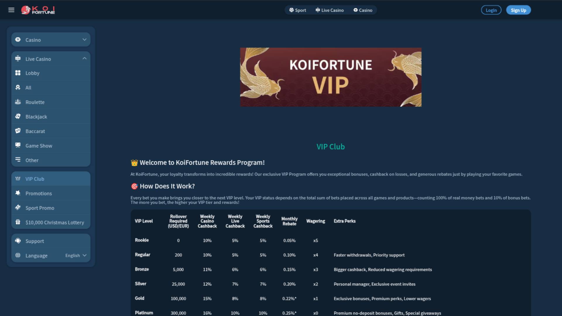 KoiFortune Casino Desktop VIP