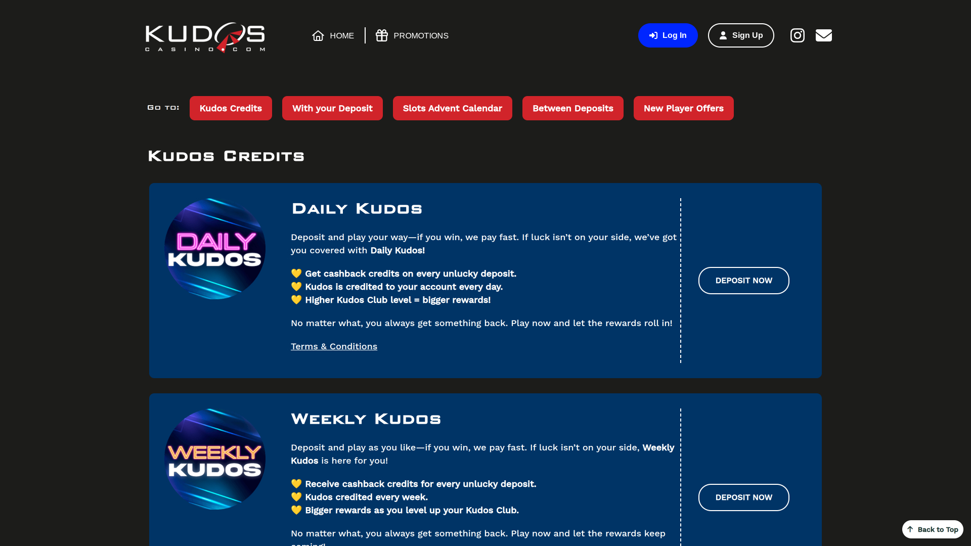 Kudos Casino Desktop Promotions