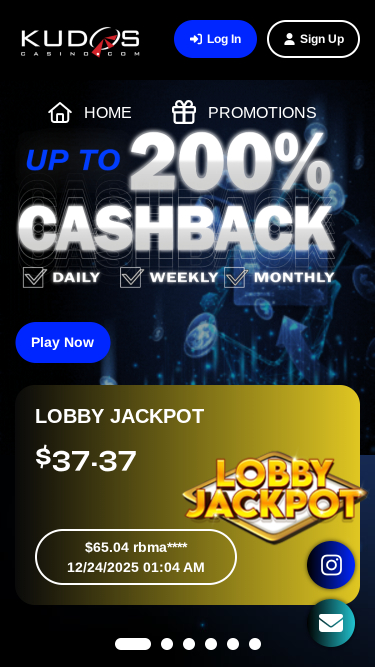 Kudos Casino Mobile Homepage