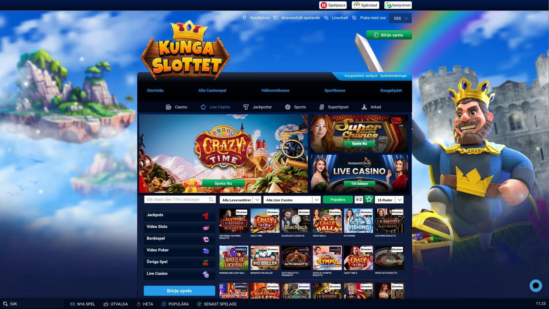 Kungaslottet Casino live dealer page