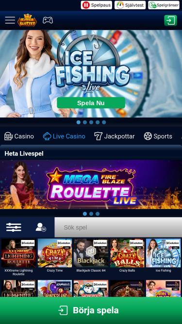 Kungaslottet Casino live dealer mobile page