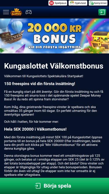 Kungaslottet Casino promotions mobile page