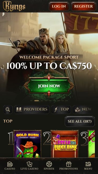Kyngs Casino Mobile Homepage