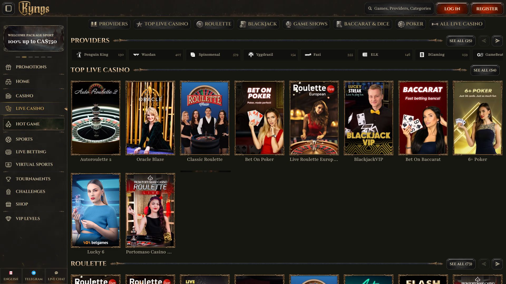 Kyngs Casino Desktop Live Dealer