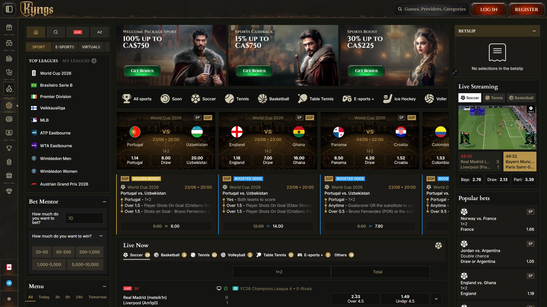 Kyngs Casino Desktop Sports