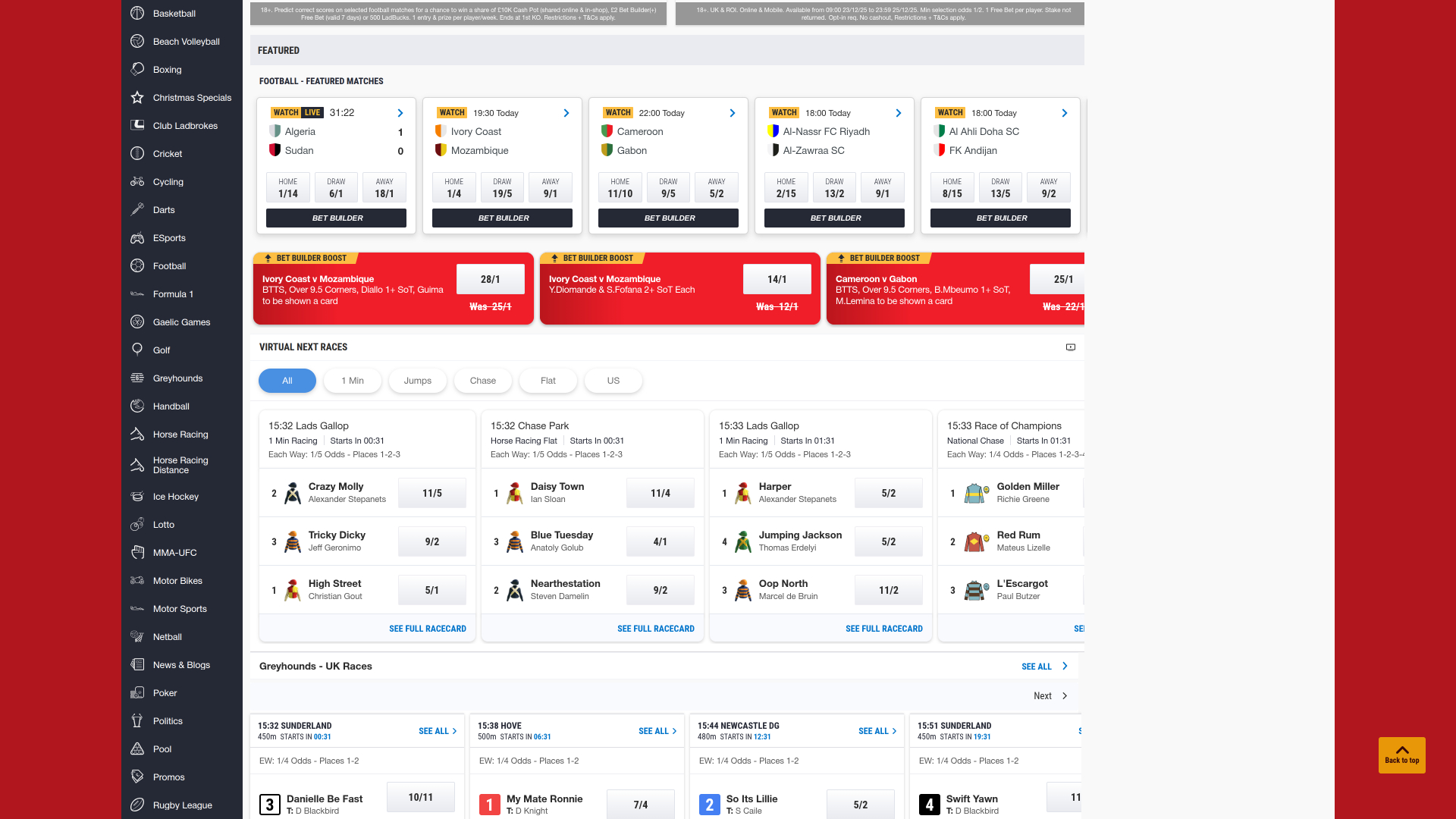 Ladbrokes Casino Desktop Sports