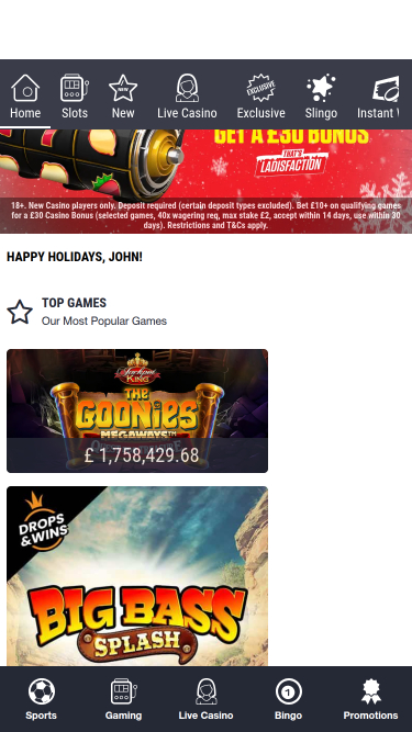 Ladbrokes Casino Mobile Homepage
