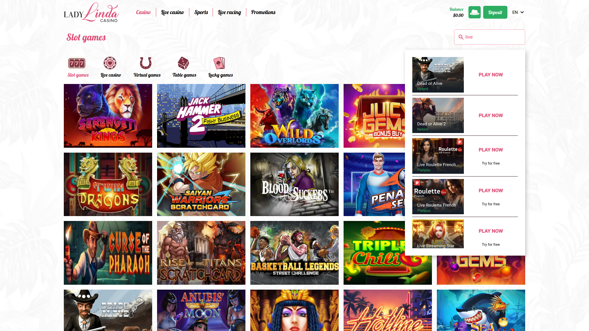 Lady Linda Casino Desktop Live Dealer