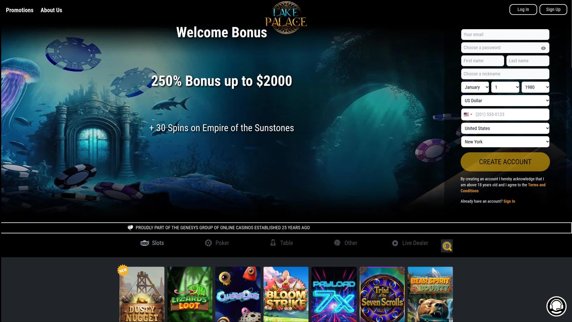 Lake Palace Casino Desktop Homepage