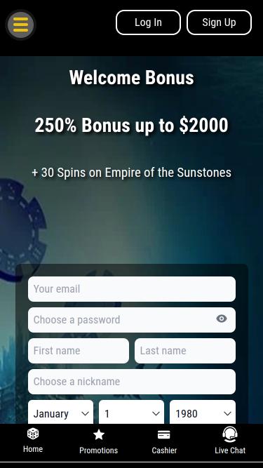 Lake Palace Casino Mobile Homepage