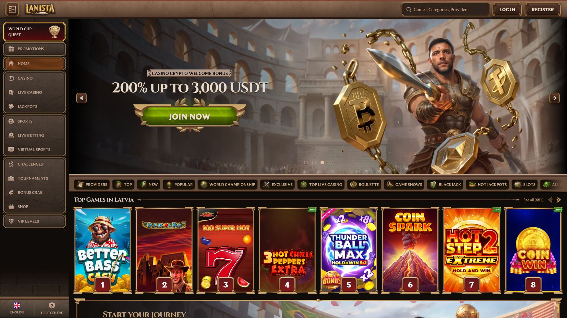 Lanista Casino Desktop Homepage