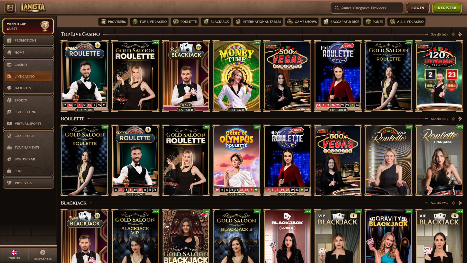 Lanista Casino Desktop Live Dealer