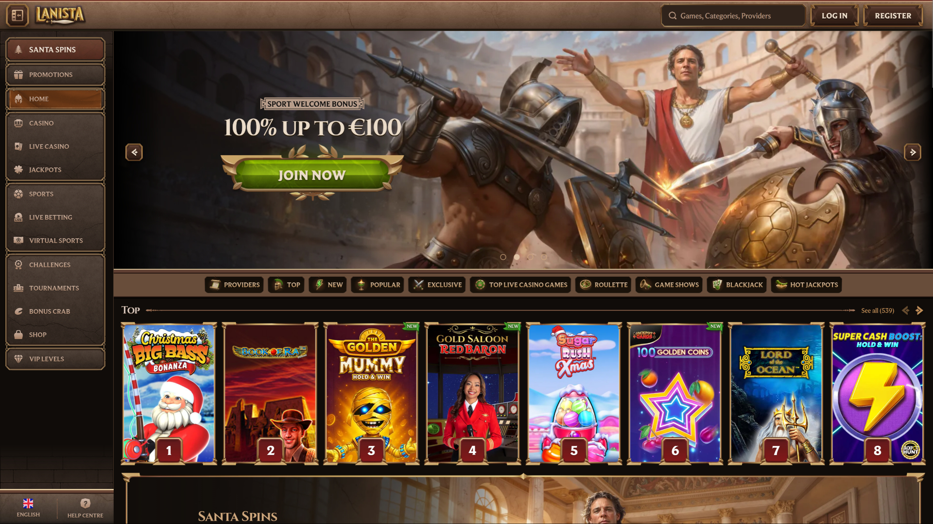 Lanista Casino Homepage