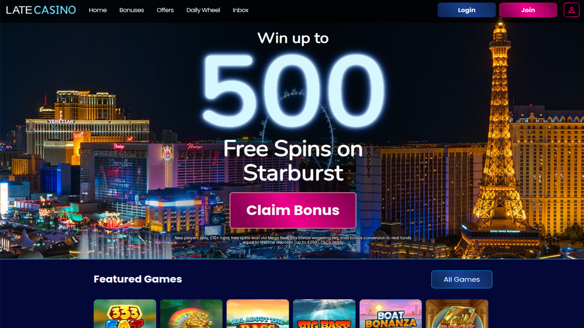 Late Casino Desktop Homepage