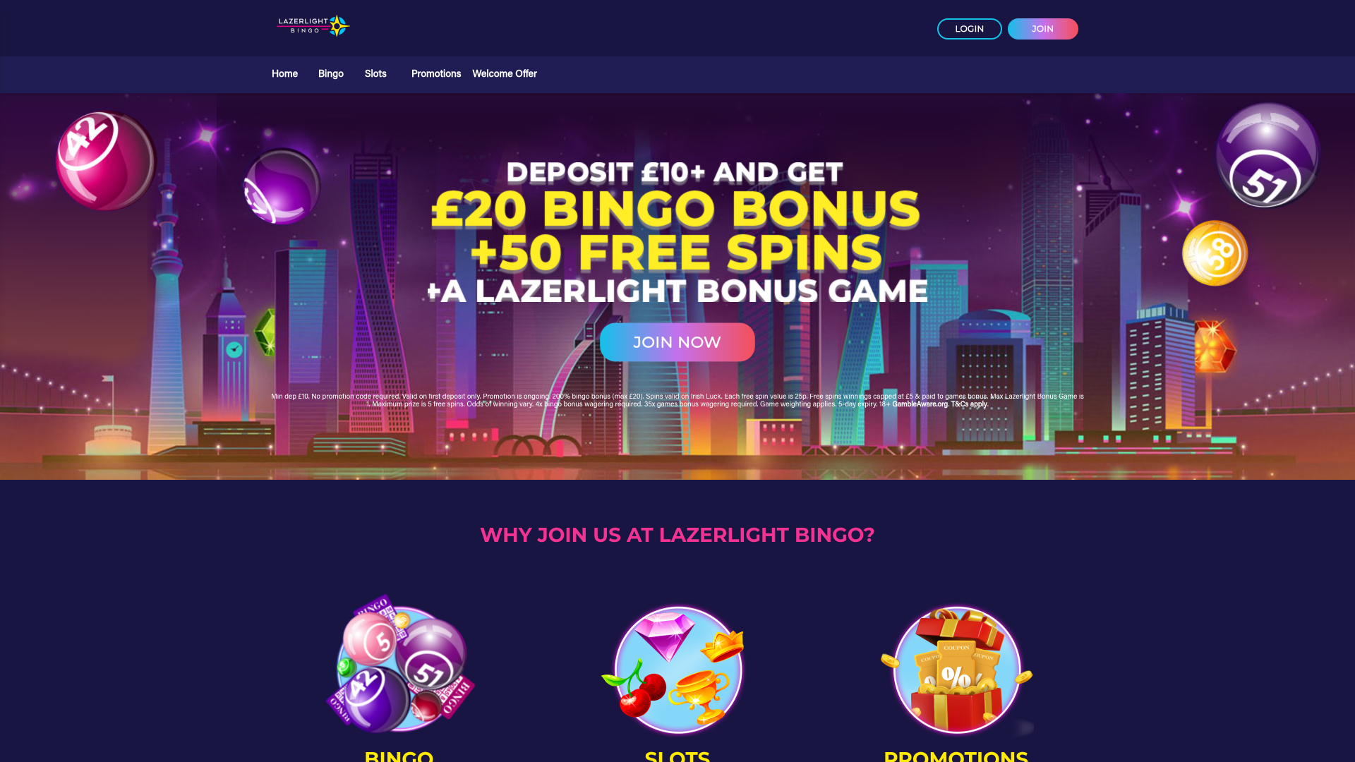 Lazerlight Bingo Casino Desktop Homepage