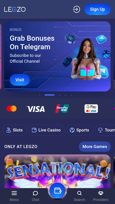 Legzo Casino Mobile Homepage