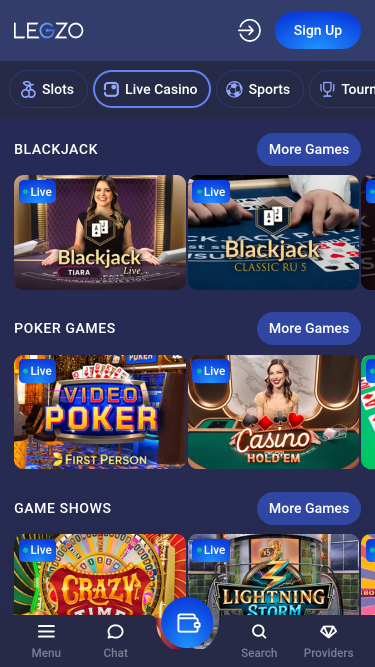 Legzo Casino Mobile Live Dealer