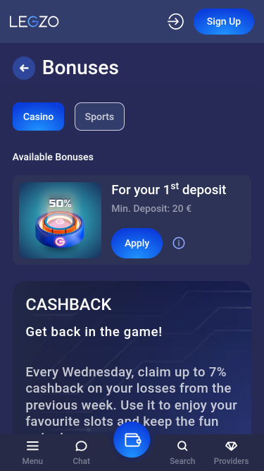 Legzo Casino Mobile Promotions