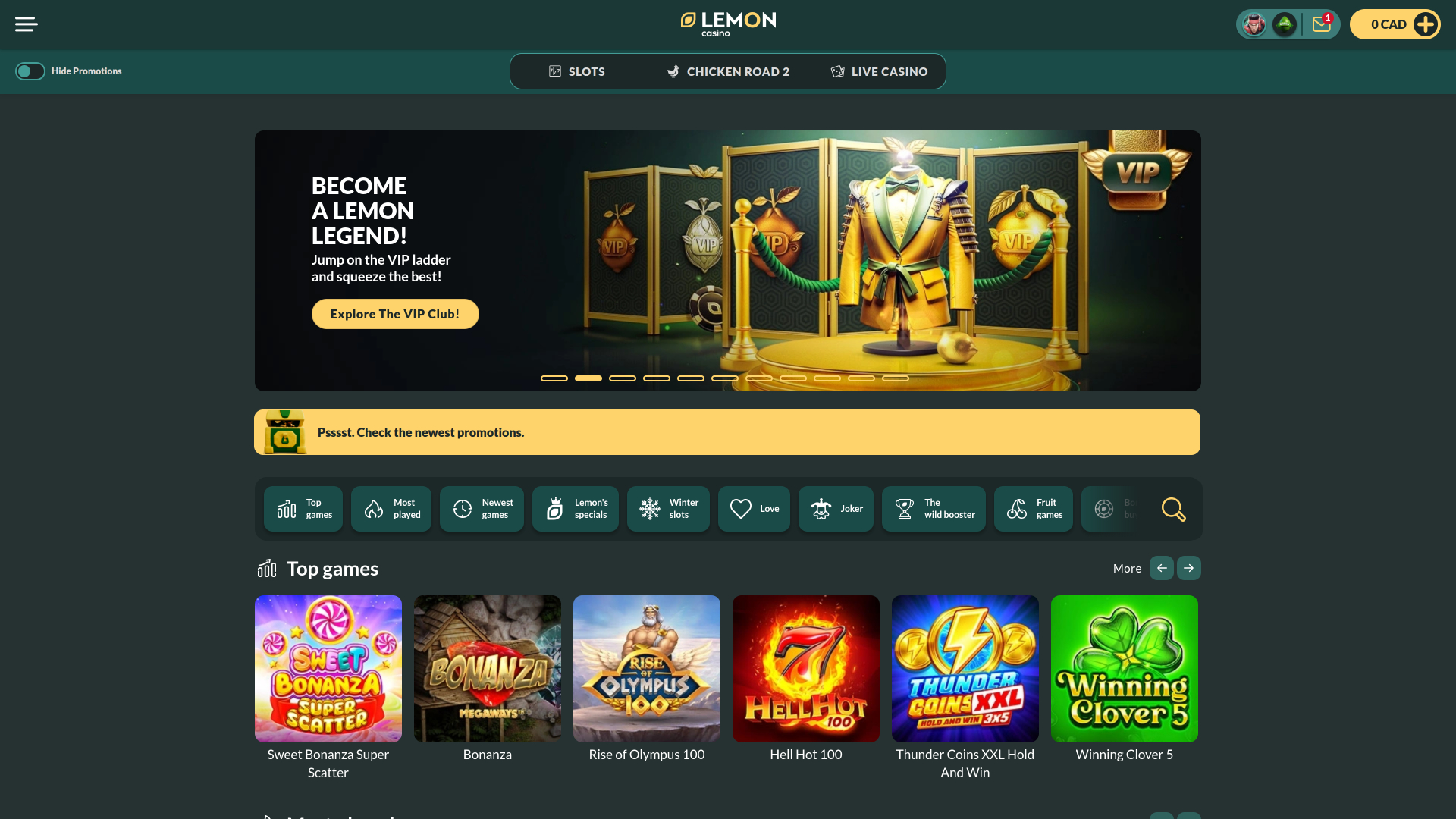 Lemon Casino Desktop Homepage