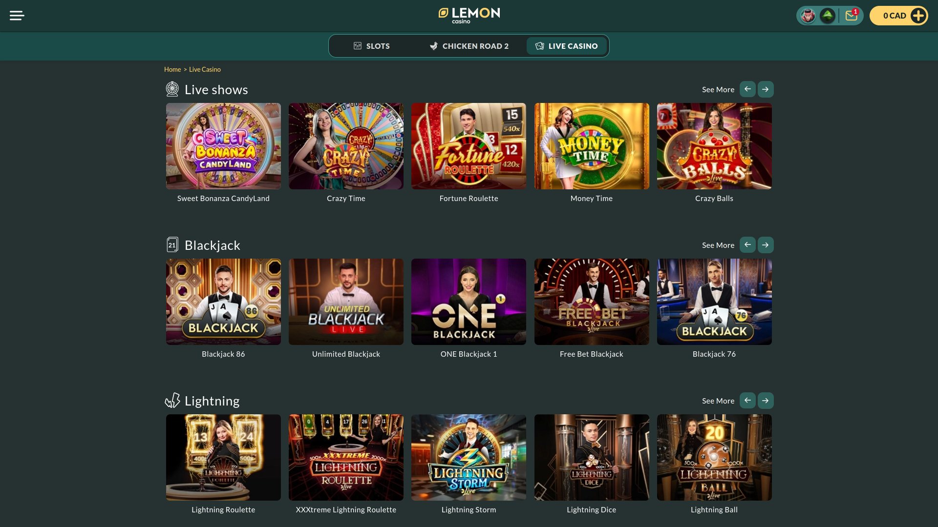 Lemon Casino Desktop Live Dealer