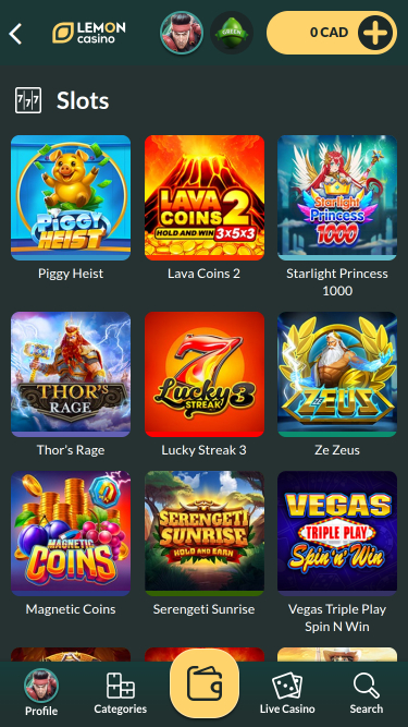 Lemon Casino Mobile Games