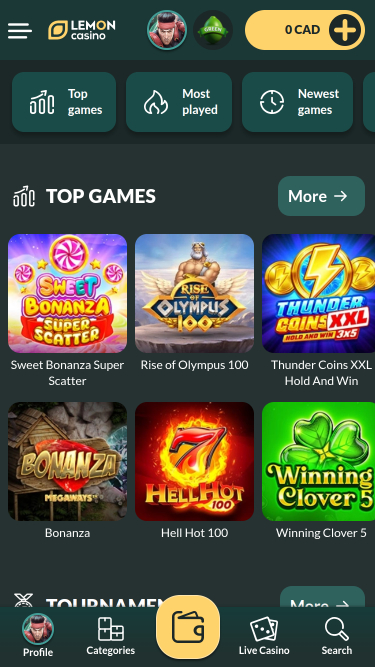 Lemon Casino Mobile Homepage