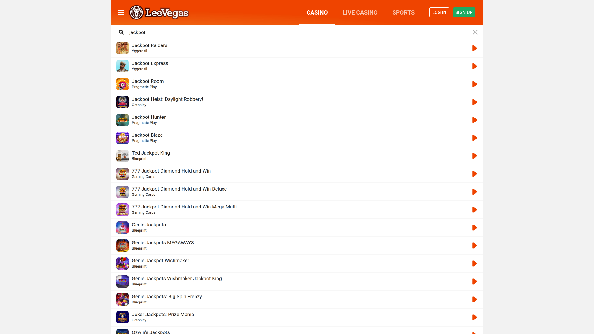 LeoVegas Casino Desktop Jackpot