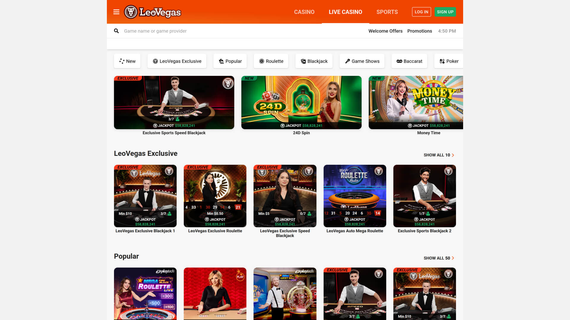 LeoVegas Casino Desktop Live Dealer