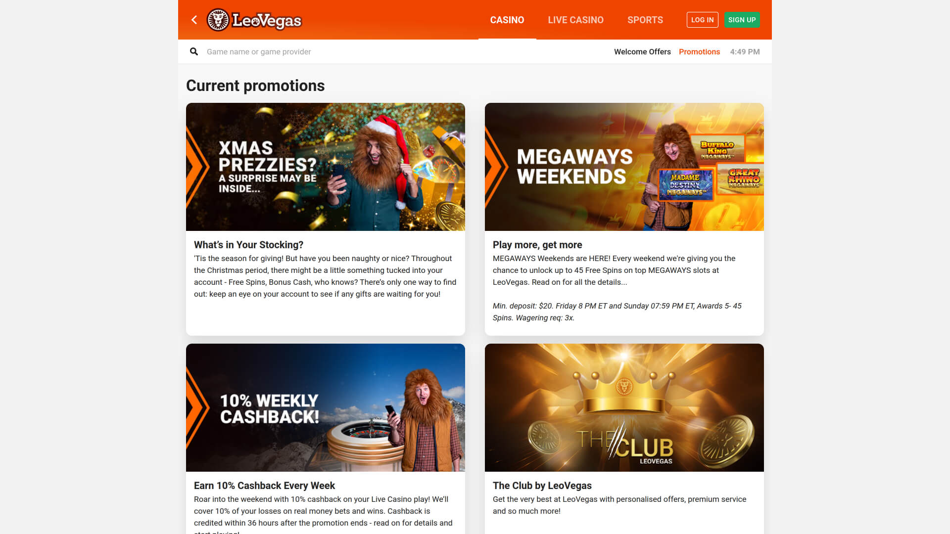 LeoVegas Casino Desktop Promotions