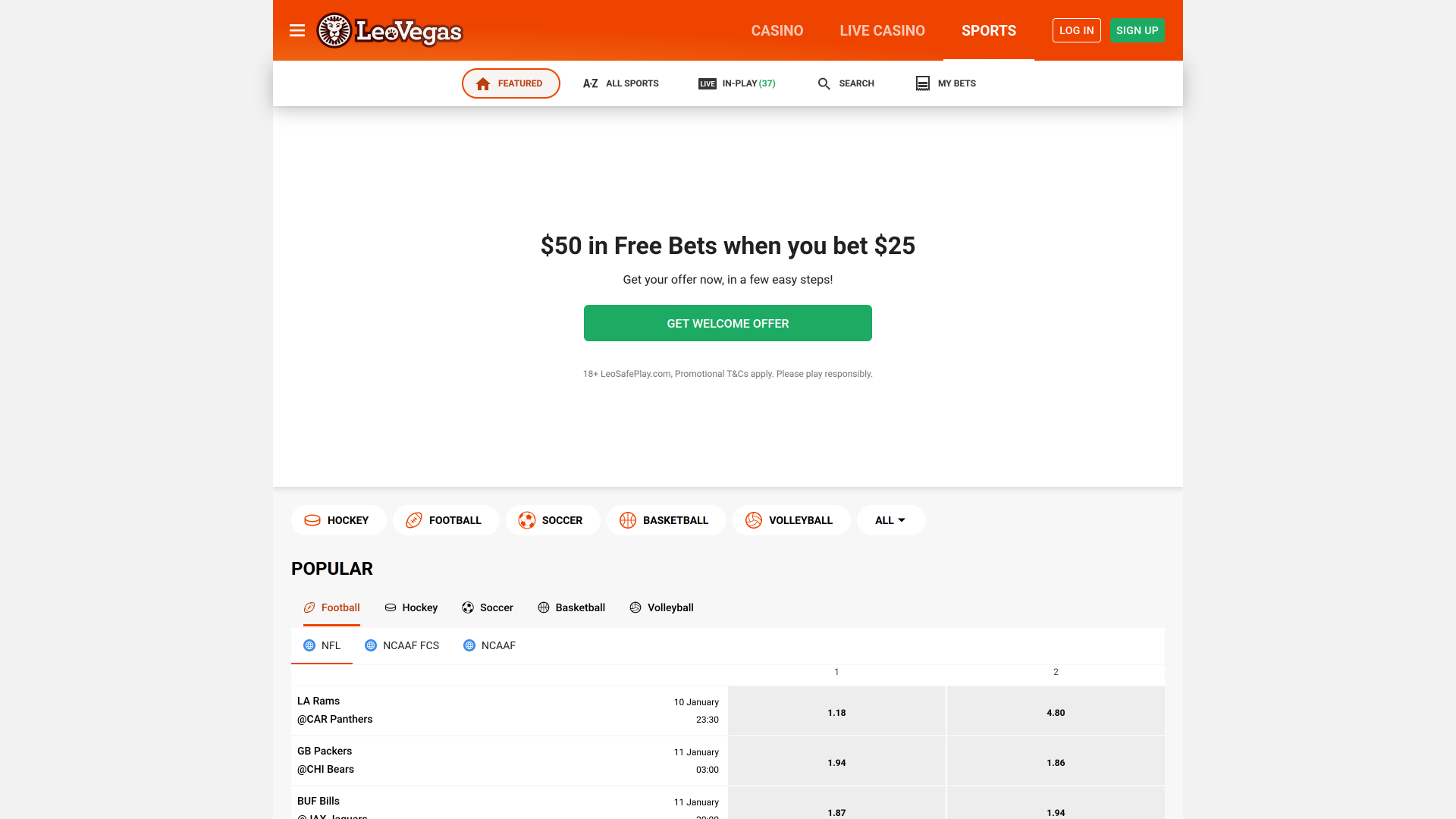 LeoVegas Casino Desktop Sports