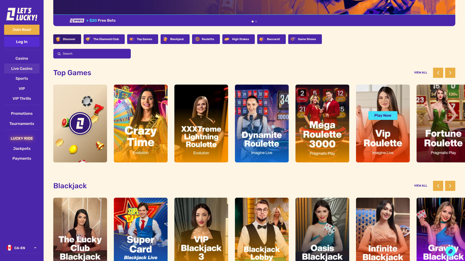 Lets Lucky Casino Desktop Live Dealer