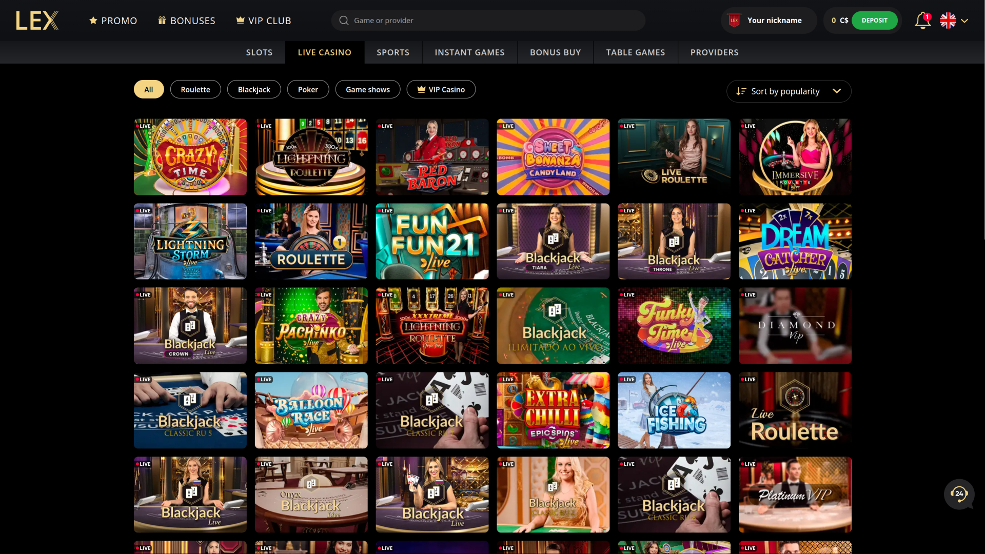 Lex Casino Desktop Live Dealer
