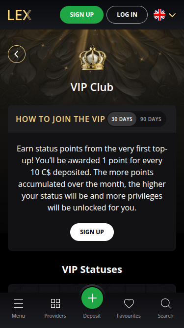 Lex Casino Mobile VIP Program