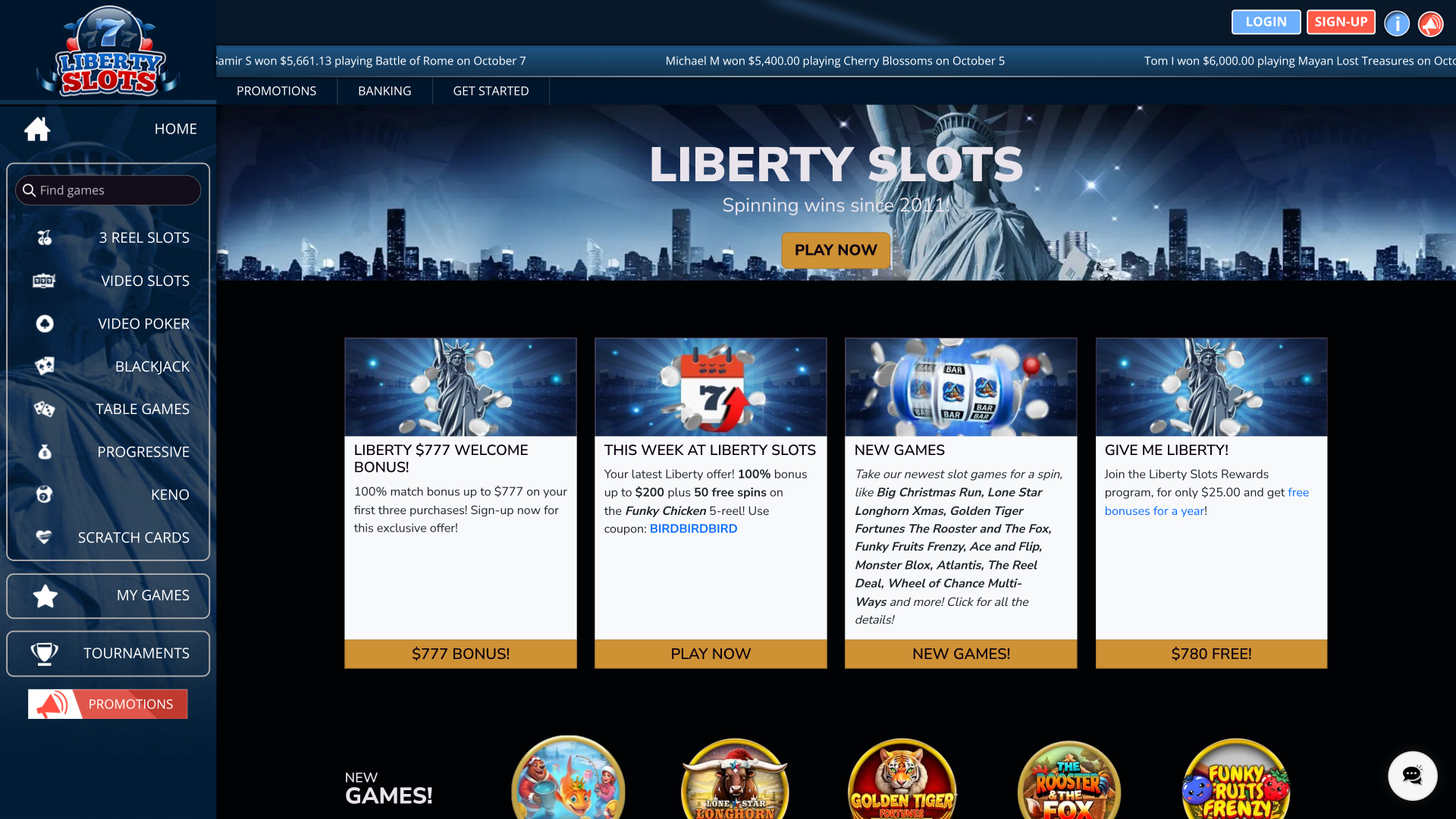 Liberty Slots Casino Desktop Homepage