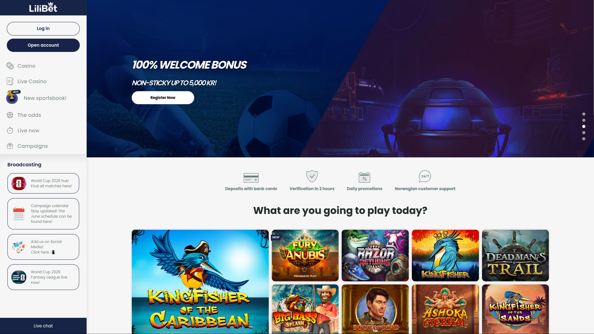 Lilibet Casino Desktop Homepage