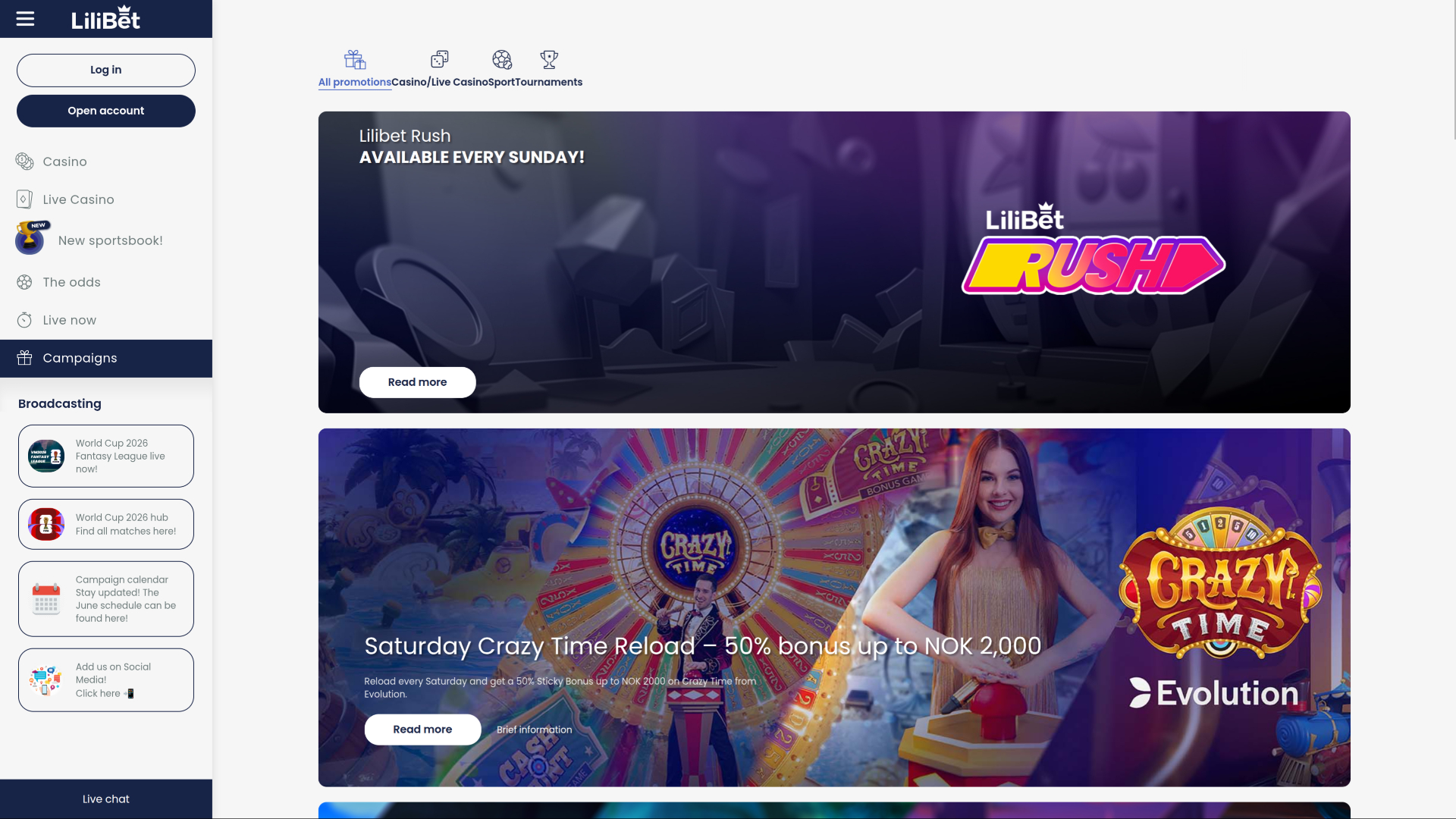 Lilibet Casino Desktop Promotions