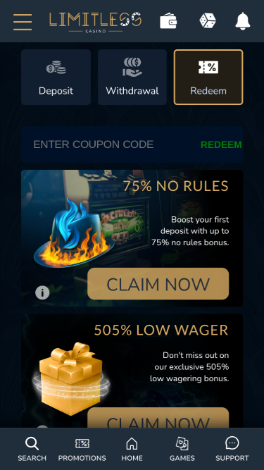Limitless Casino Mobile Promotions
