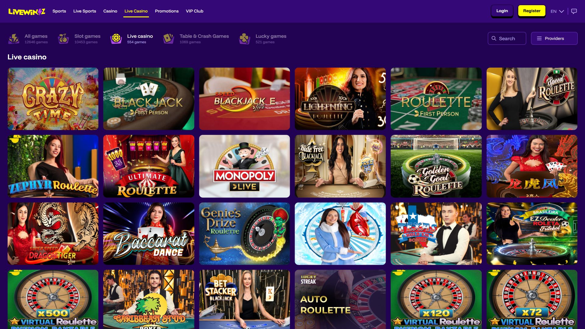 LiveWinz Casino Desktop Live Dealer